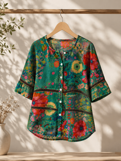 Paula | Blusa retro con estampado de flores