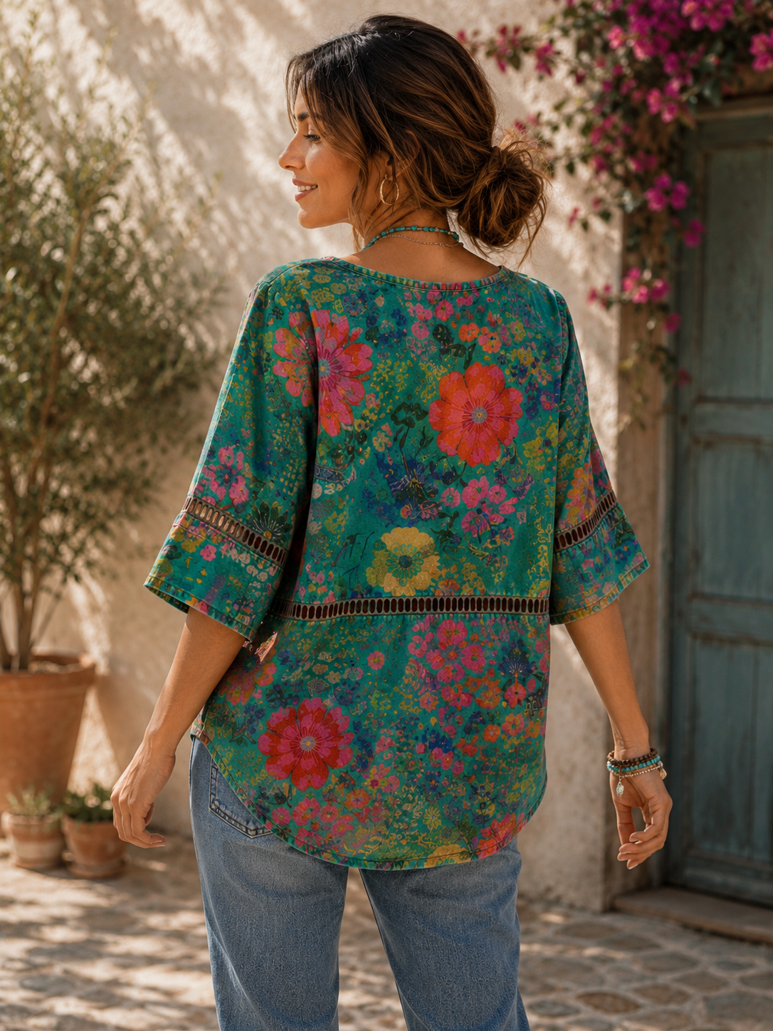 Paula | Blusa retro con estampado de flores