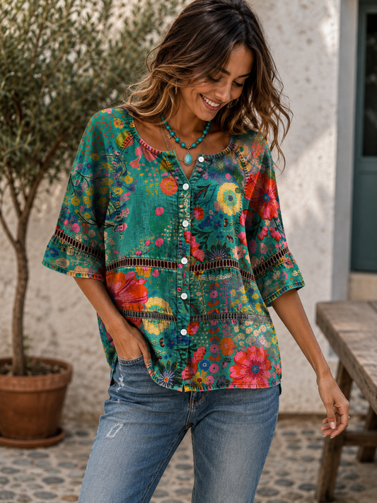 Paula | Blusa retro con estampado de flores